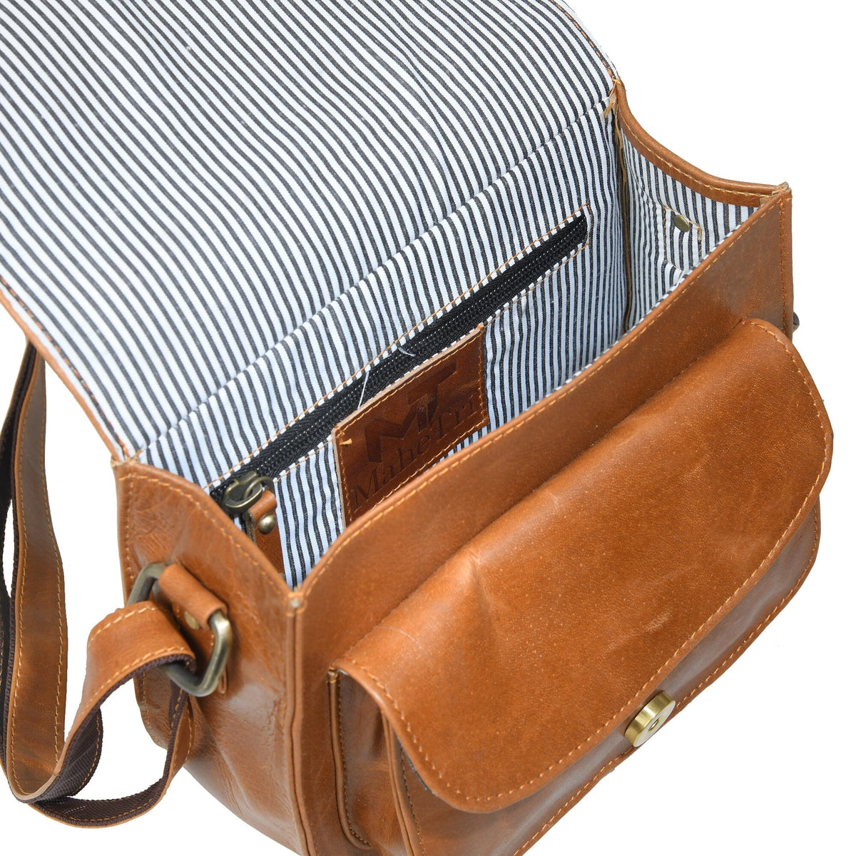 Tan Brown Buckle Satchel by Classy Leather Bags, view 4