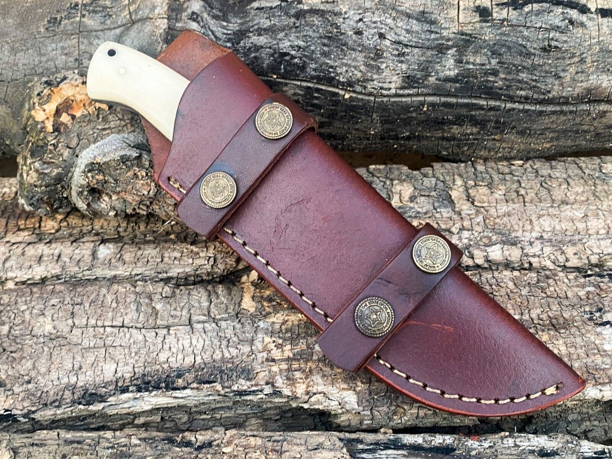 The Camel Bone Damascus Bushcraft Knife | Texan Knives