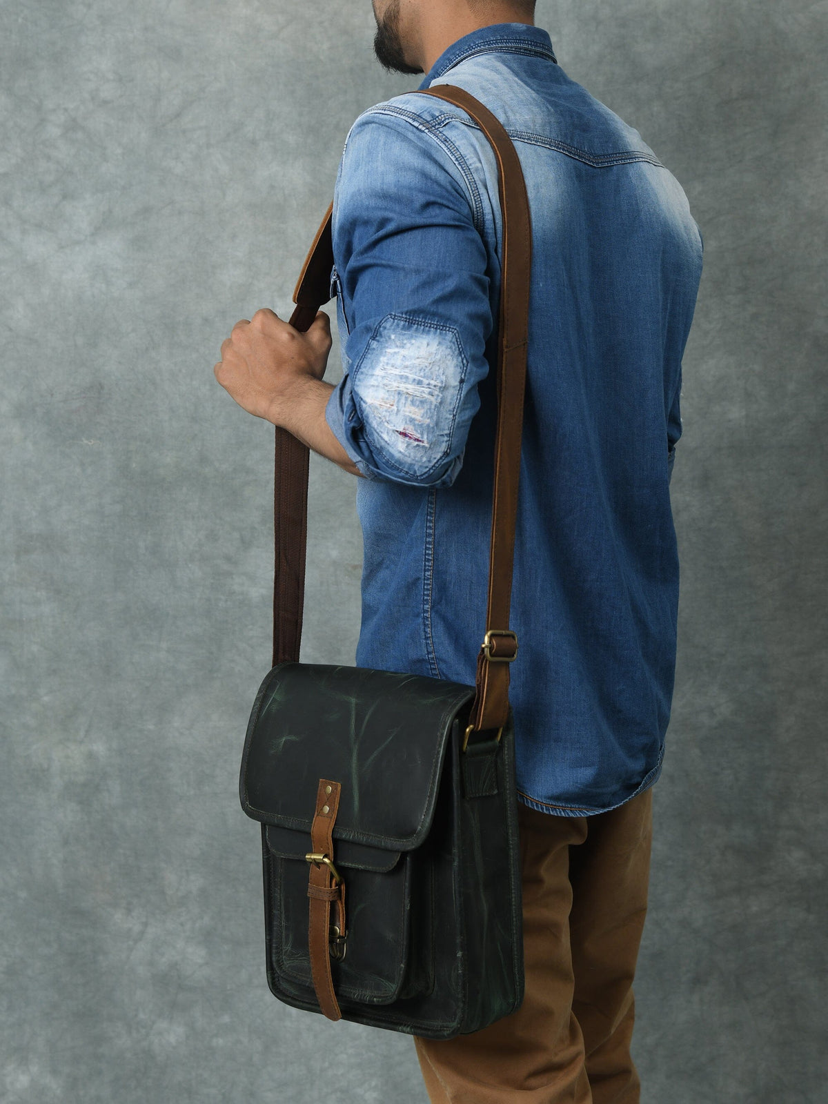 Green Field Messenger Bag by Classy Leather Bags, view 3