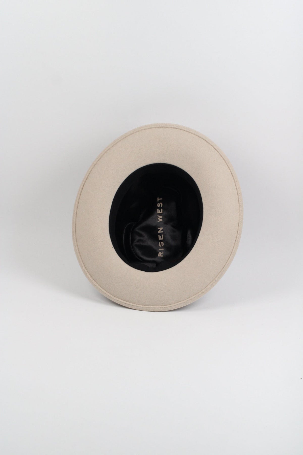 Ivory wool felt hat with a teardrop crown and a 3-inch curved brim, view 4