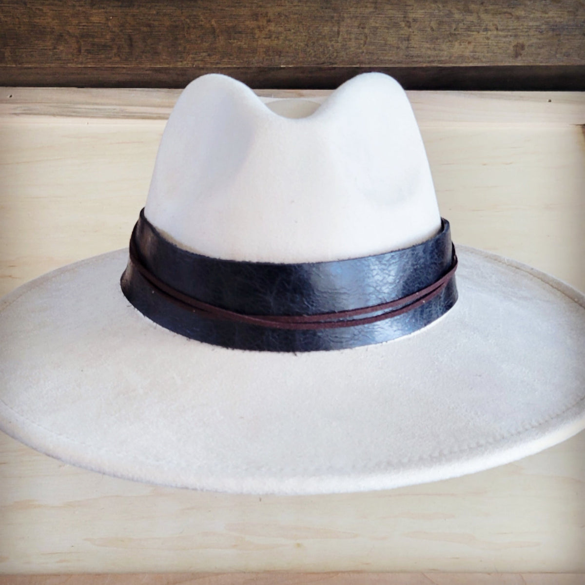 Black leather cowboy hat band, view 4
