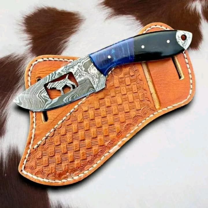 Damascus bull cutter knife with a resin handle