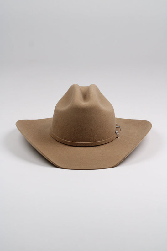 Chestnut brown merino wool cattleman cowboy hat with a curved brim, view 2