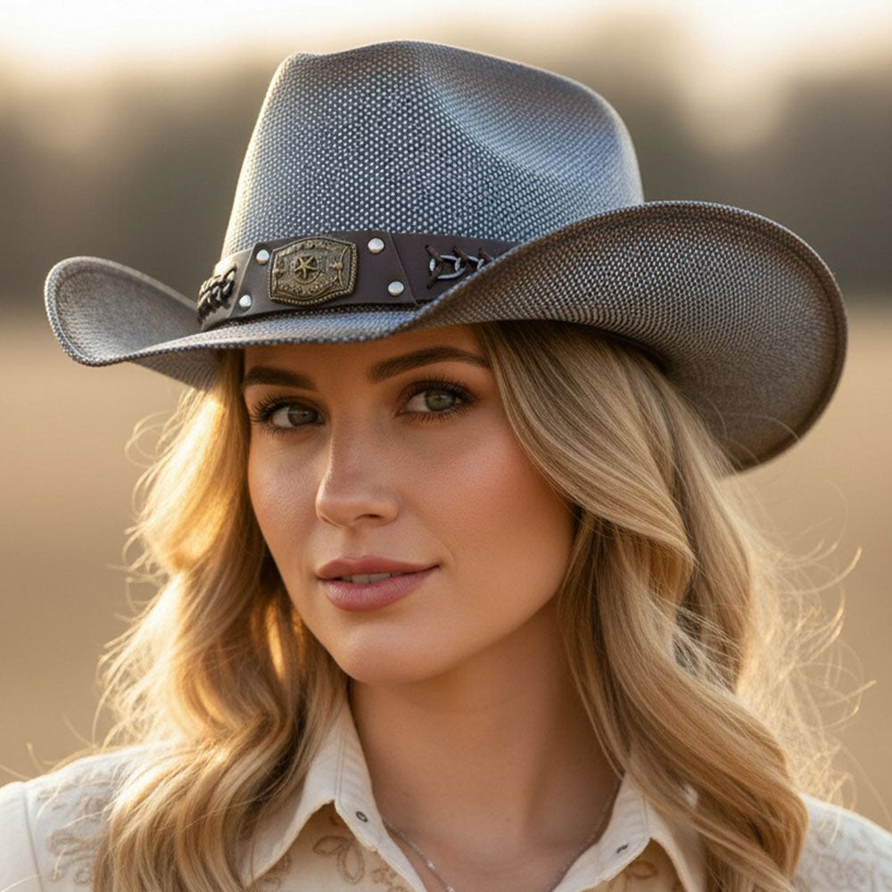 The Star Concho Straw Hat, denim