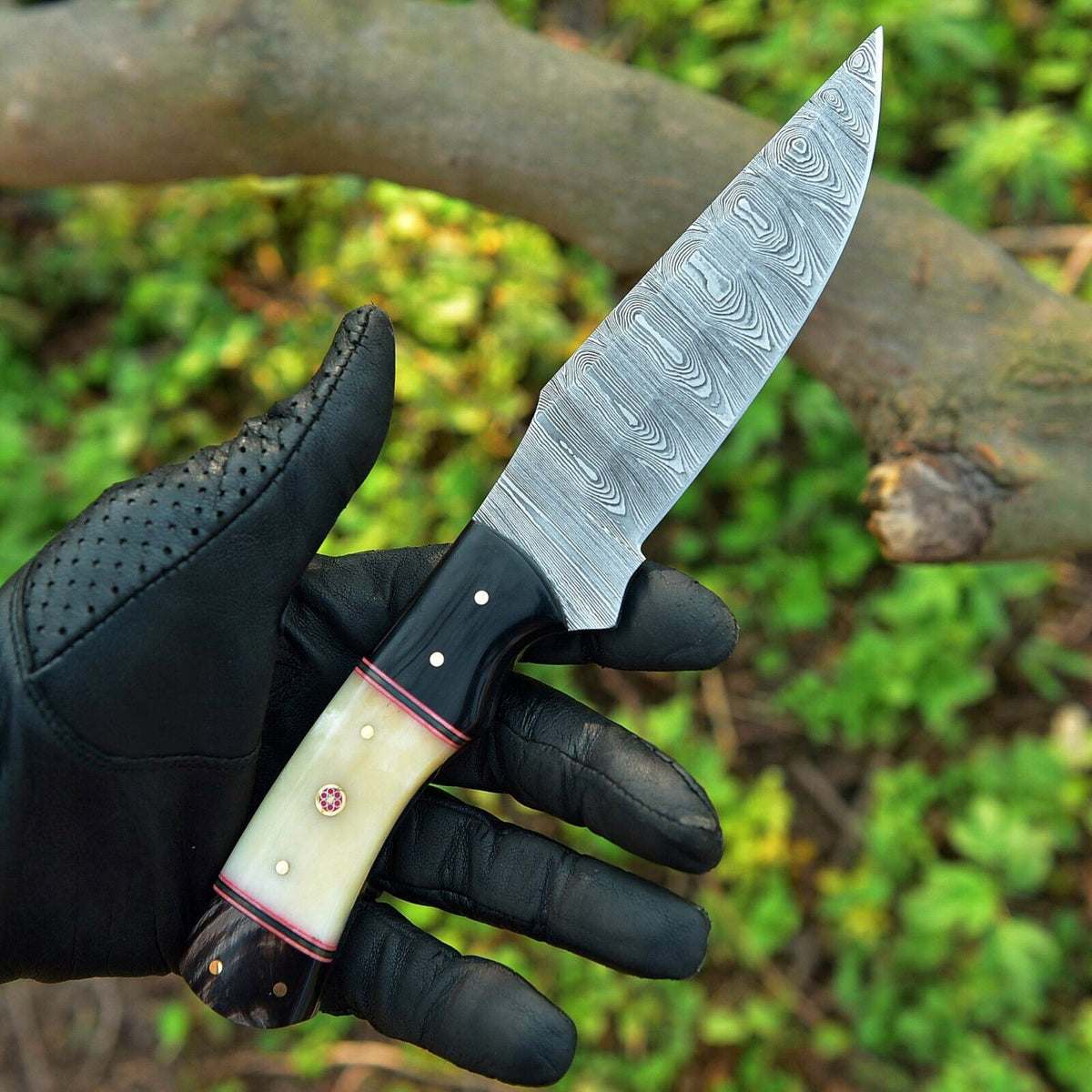 The Camel Bone Resin Damascus Skinning Set | Texan Knives
