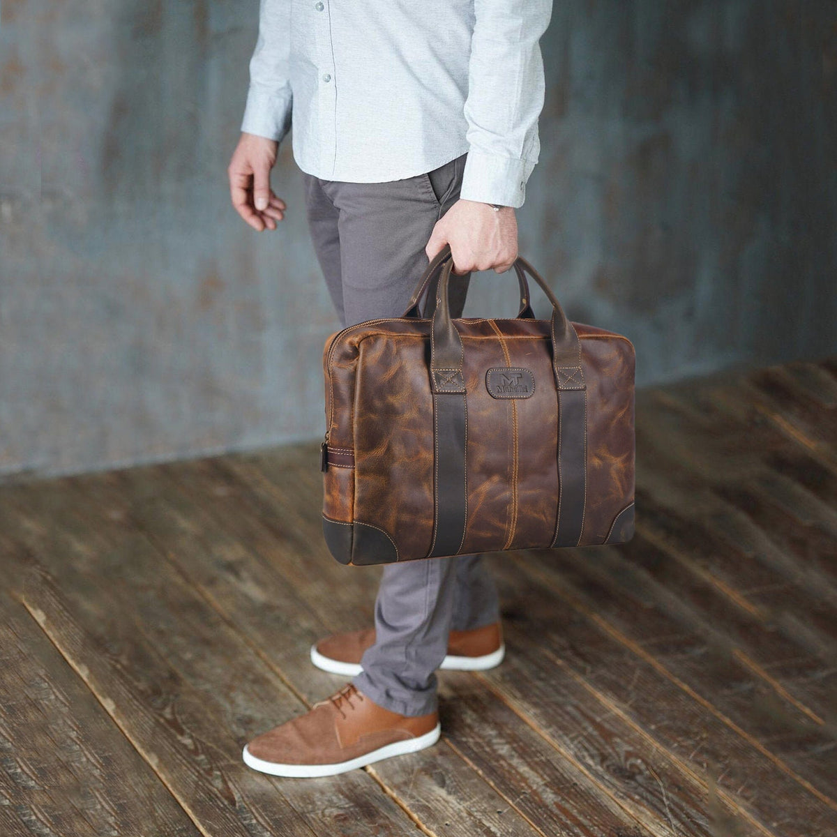 Jefferson Leather Briefcase in Brown by Classy Leather Bags