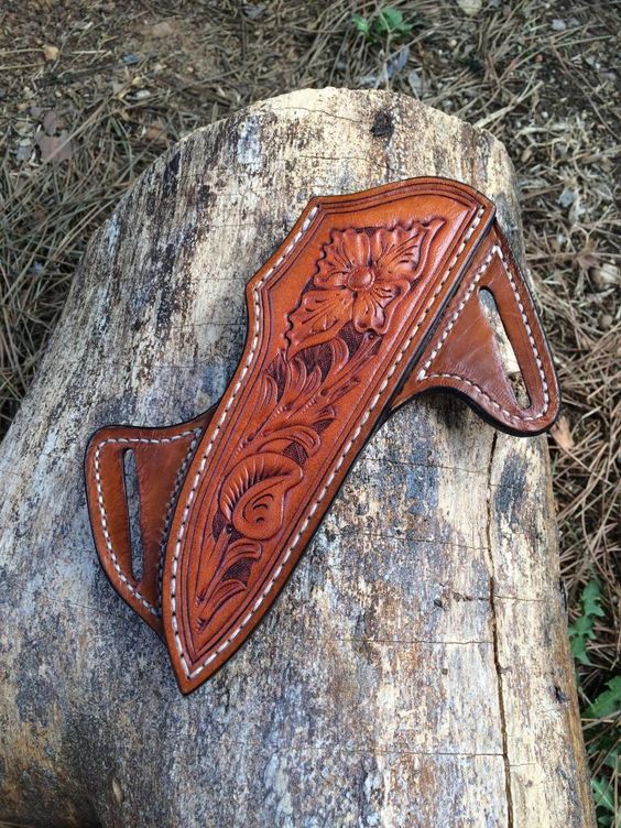 Brown bull leather sheath for a cowboy knife