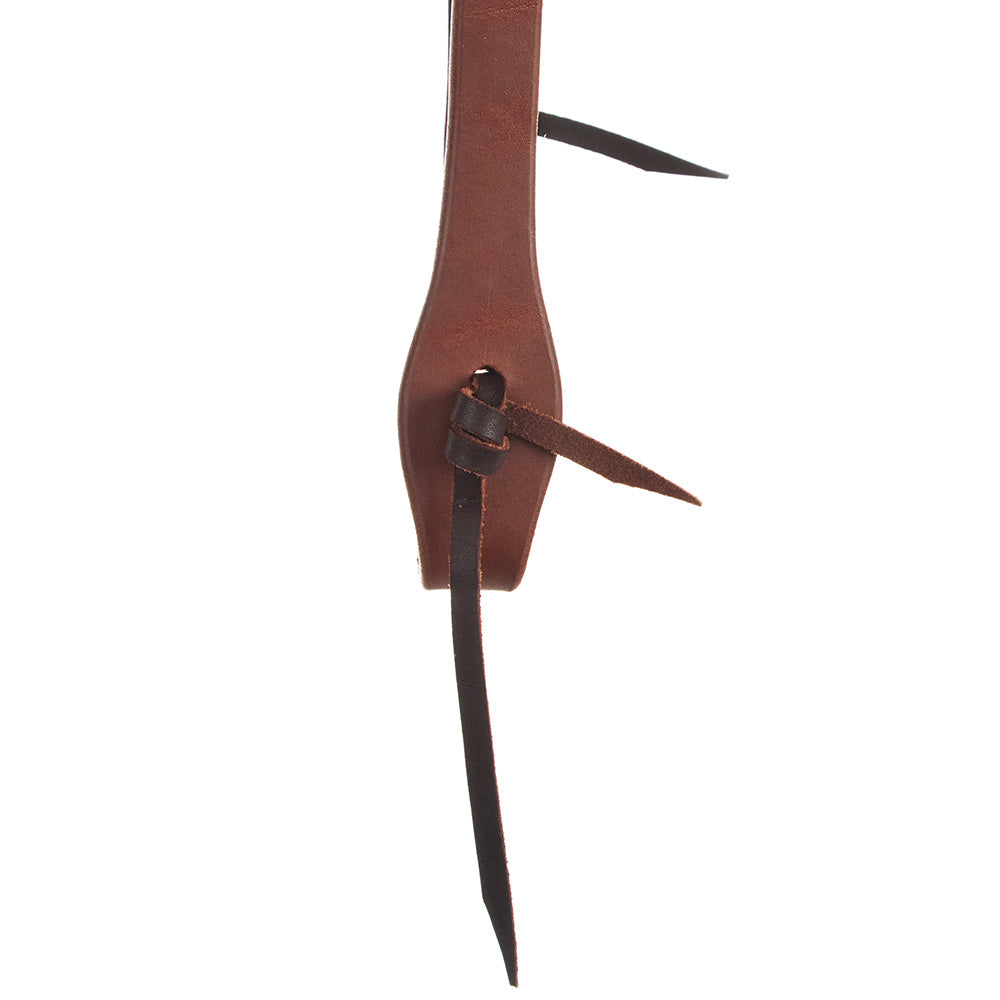 Brown oiled harness leather slit ear headstall with stainless steel buckle, view 3