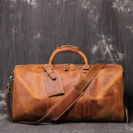 Crazy horse leather weekender bag with shoe compartment