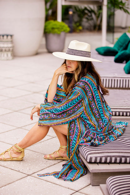 White palm leaf straw Western hat with a woven textile band, view 2