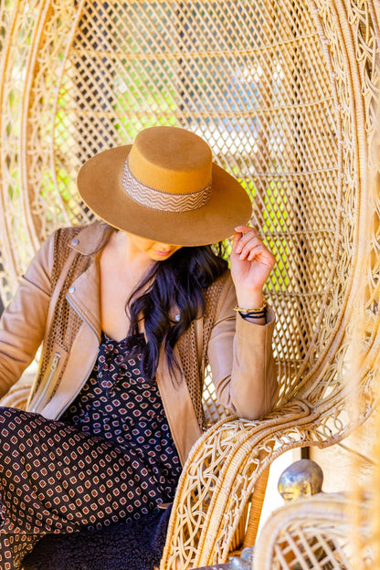 Camel tan alpaca wool felt Spanish style hat with a woven band, view 2