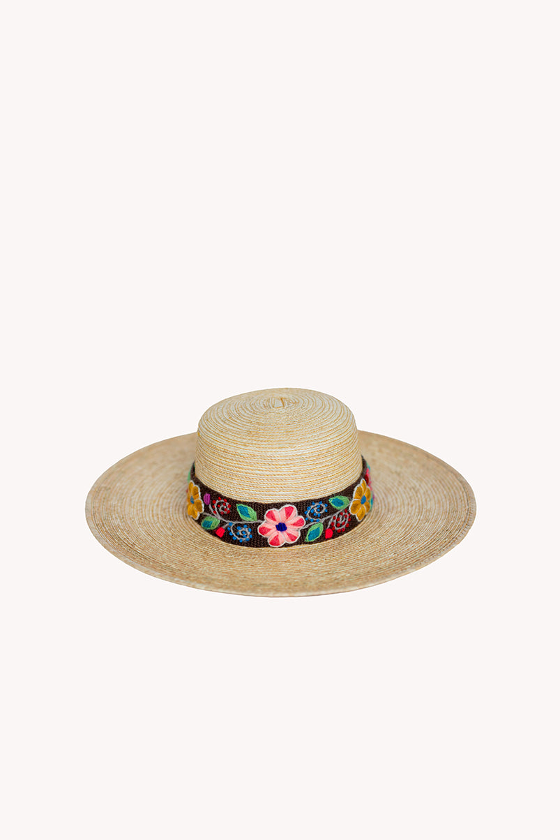 Natural palm leaf straw Spanish-style hat with a woven band