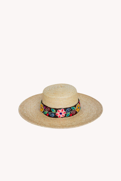 Natural palm leaf straw Spanish-style hat with a woven band