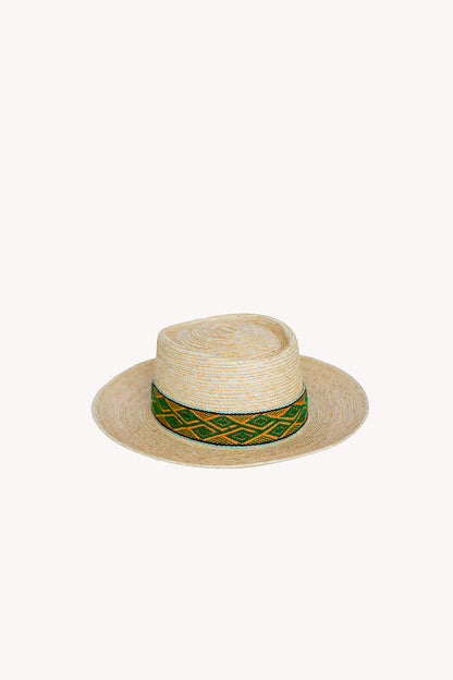 Natural palm leaf straw bucket hat with a woven band