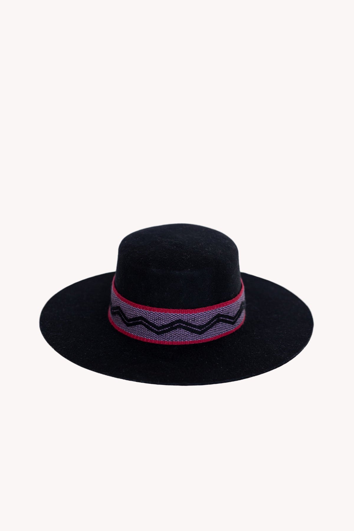 Black alpaca wool felt Spanish style hat with a woven textile band