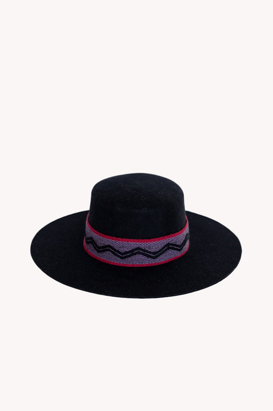 Black alpaca wool felt Spanish style hat with a woven textile band