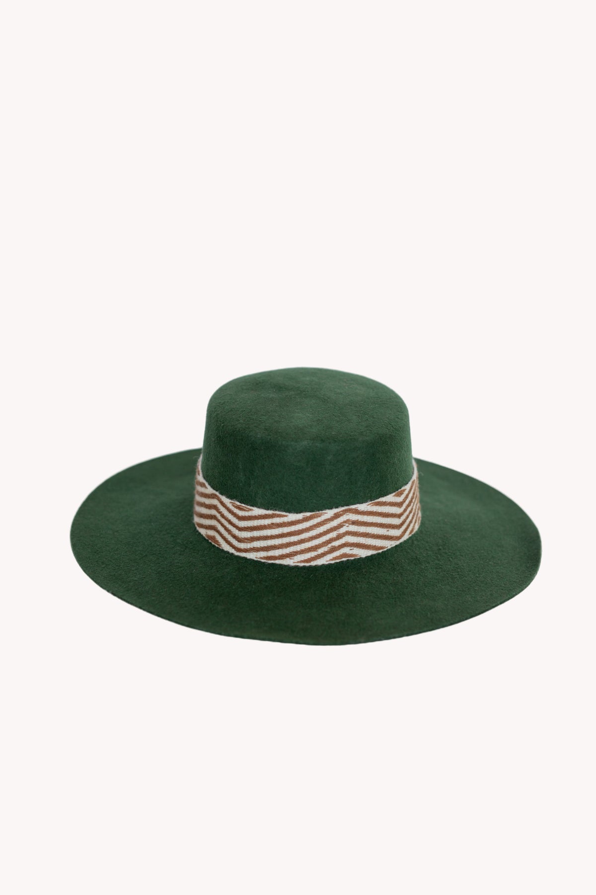 Hunter green alpaca wool felt Spanish style hat with a woven band