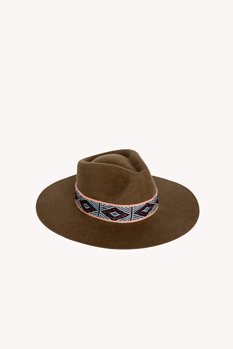 Chestnut brown alpaca wool felt Western hat with a woven hat band, view 4