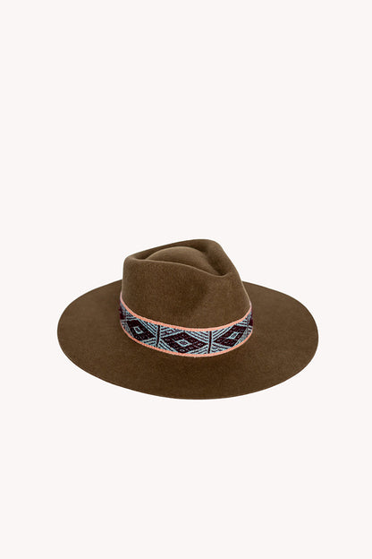 Chestnut brown alpaca wool felt Western hat with a woven hat band, view 4