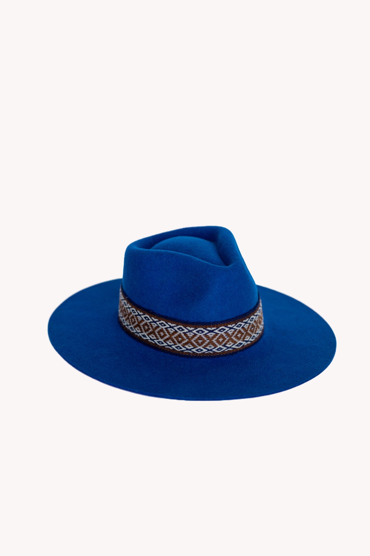 Electric blue alpaca wool felt Western hat with a woven hatband, view 4