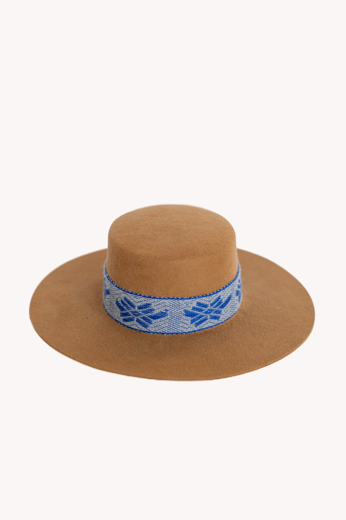 Camel tan alpaca wool felt Spanish style hat with a woven band, view 4