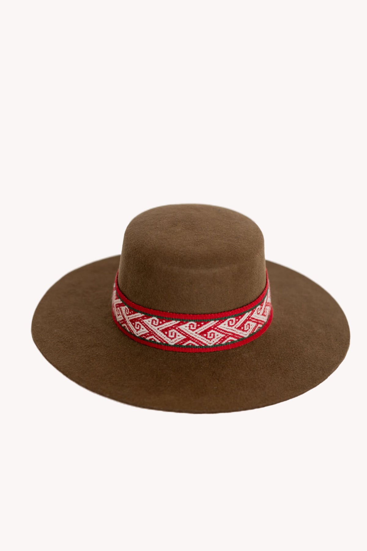 Chestnut brown alpaca wool felt Spanish style hat with a woven band, view 4
