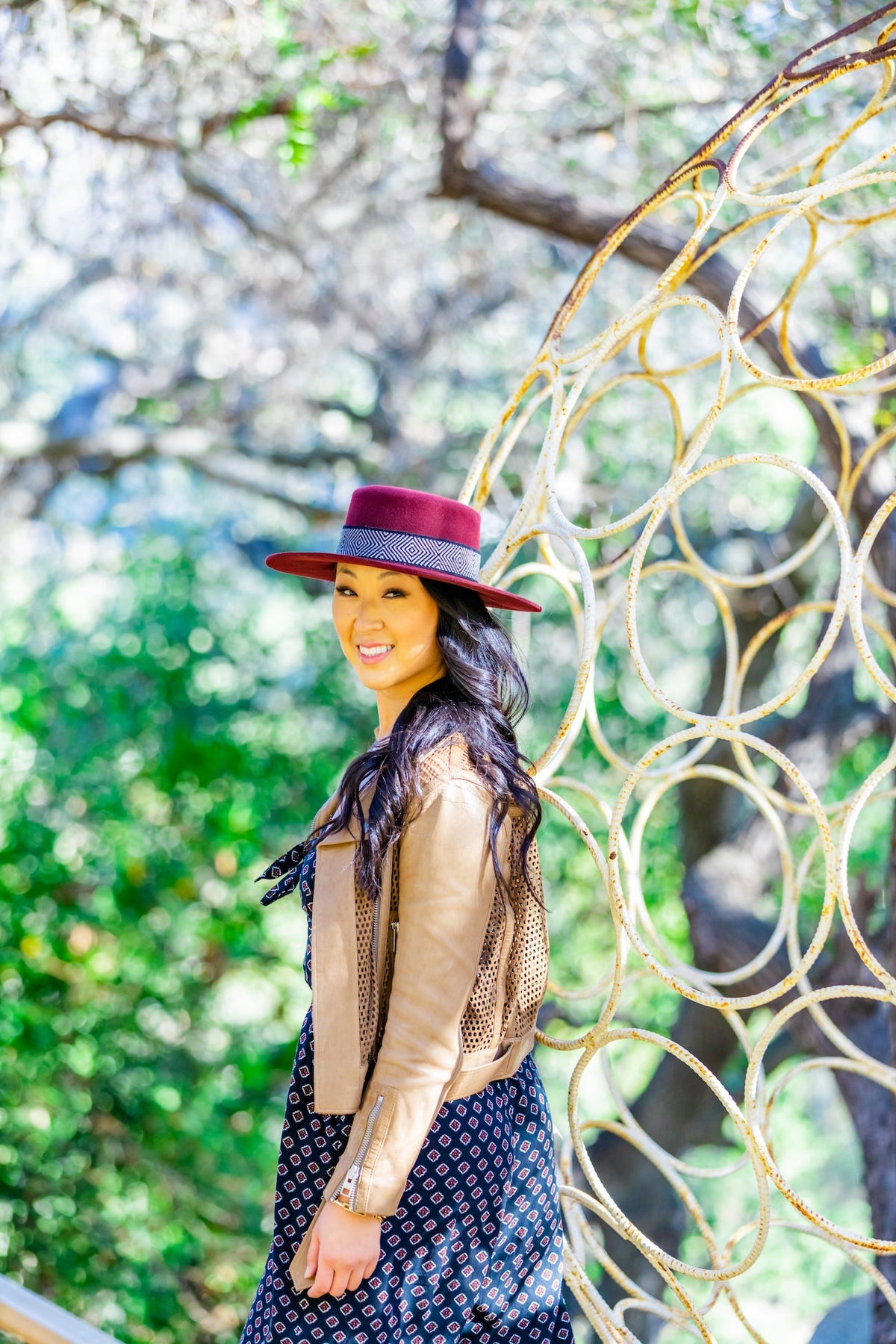 Maroon alpaca wool felt Spanish style hat with a woven textile band, view 3
