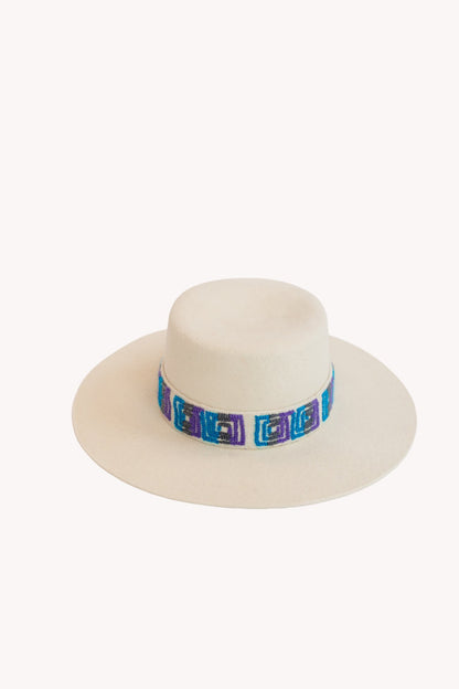 Speckled white alpaca wool felt Spanish-style hat with a woven band