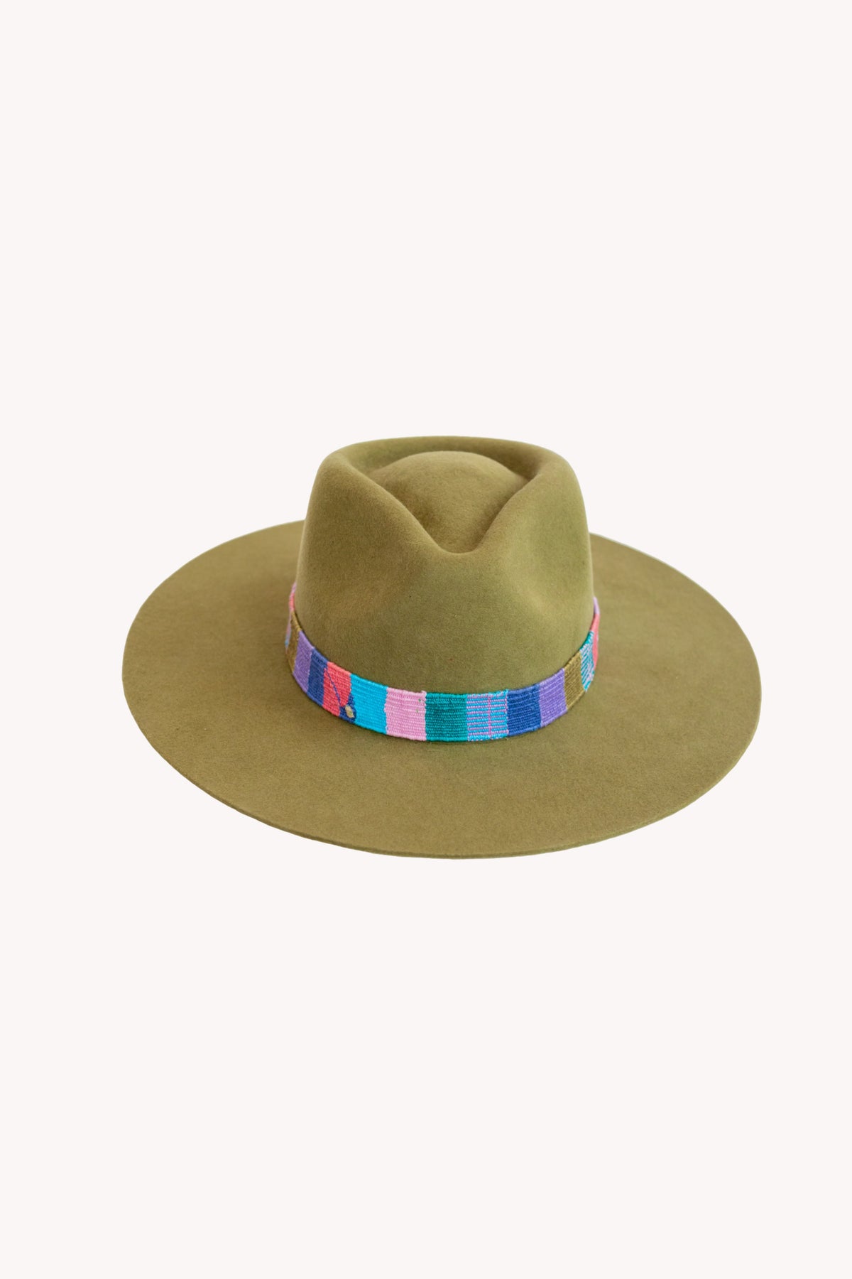 Meadow green alpaca wool felt Western hat with a woven hatband