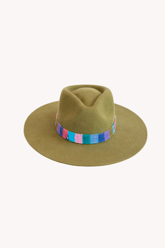 Meadow green alpaca wool felt Western hat with a woven hatband