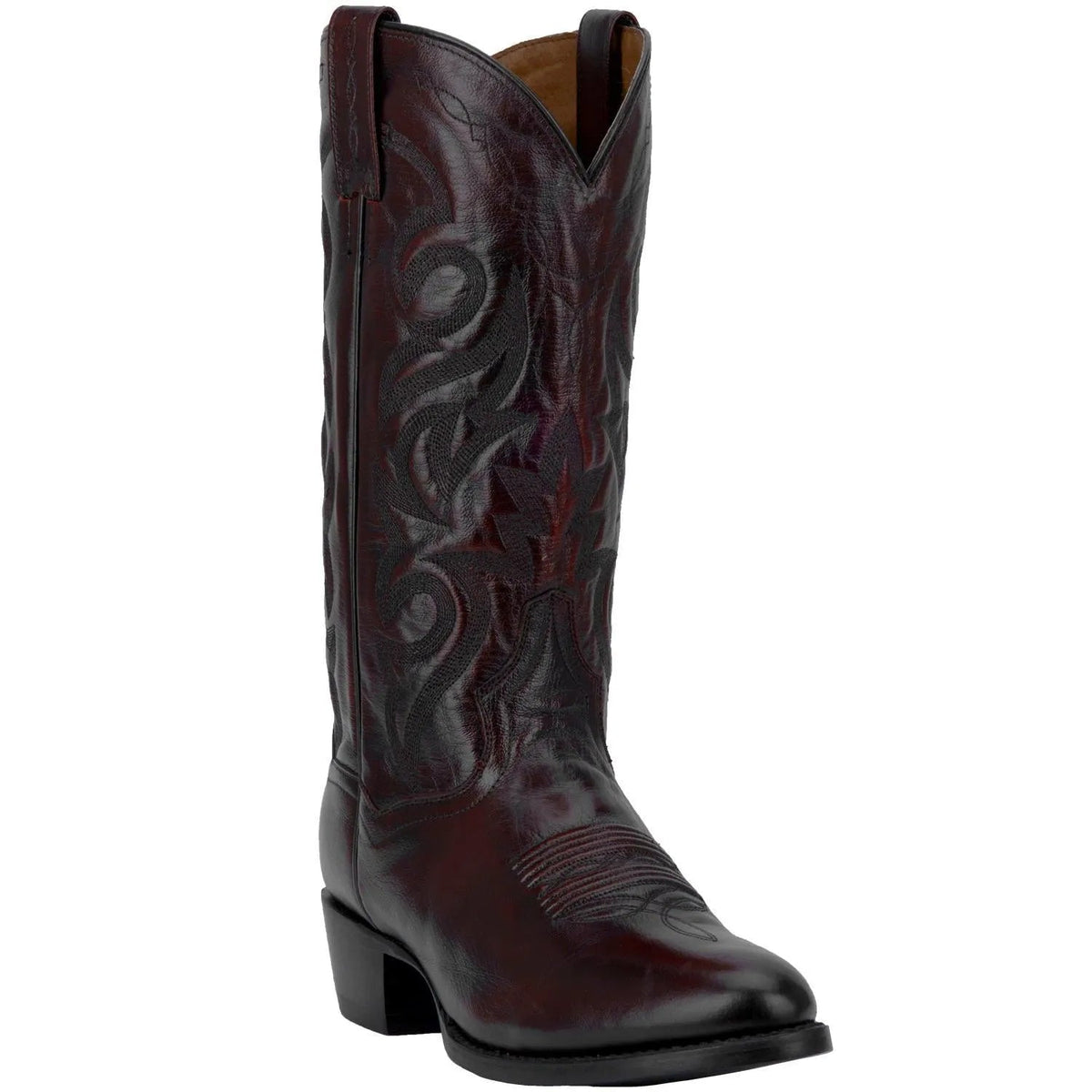 Antique tan cowhide leather men's cowboy boot with a round toe, view 3