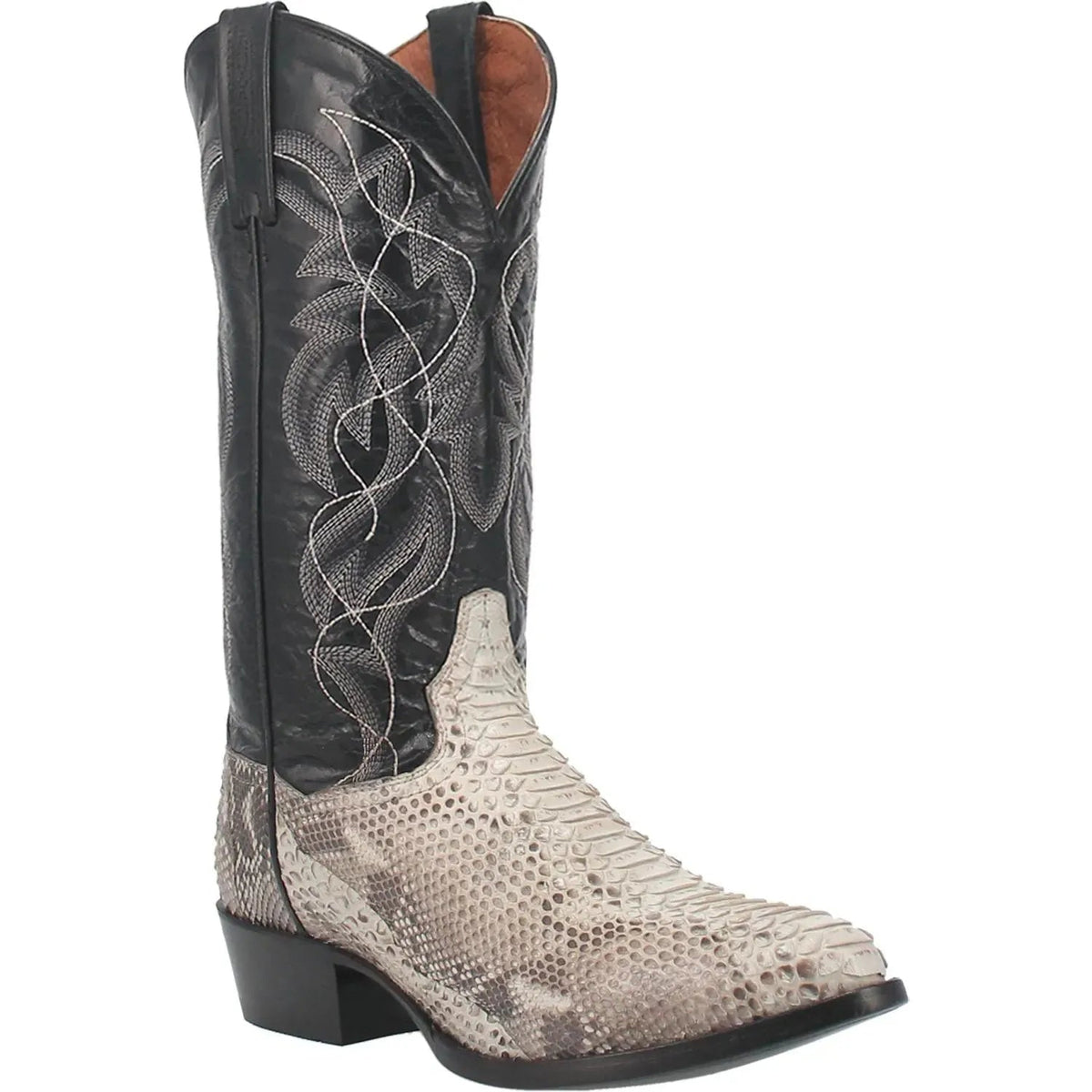 Python leather men's cowboy boot with a round toe