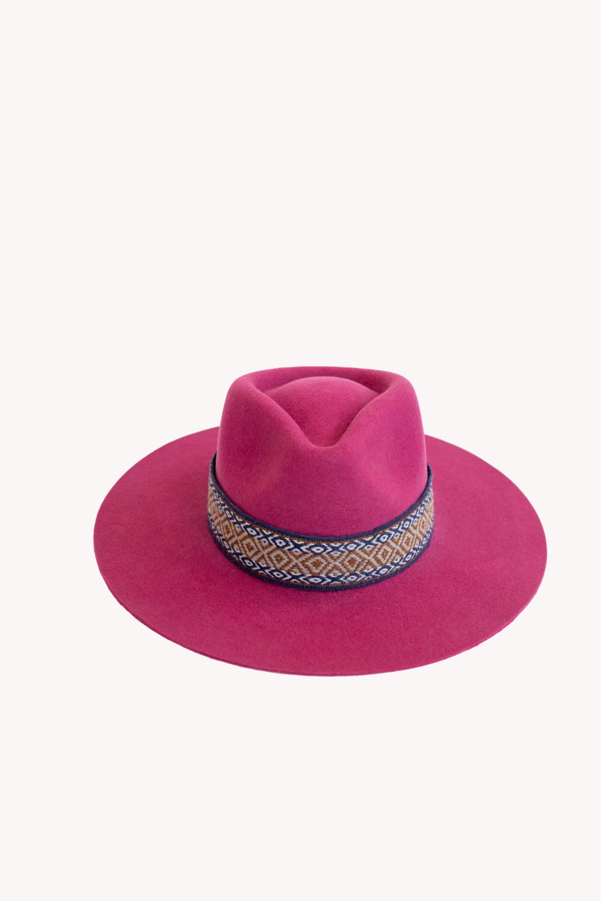Berry red alpaca wool felt Western hat with a woven hat band