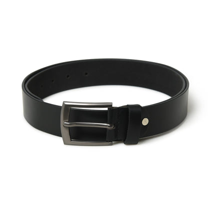 Plain black leather belt with buckle, view 4
