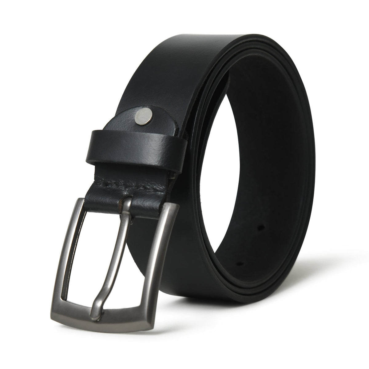 Plain black leather belt with buckle