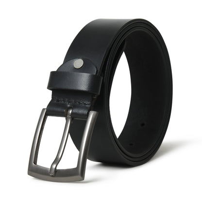 Plain black leather belt with buckle