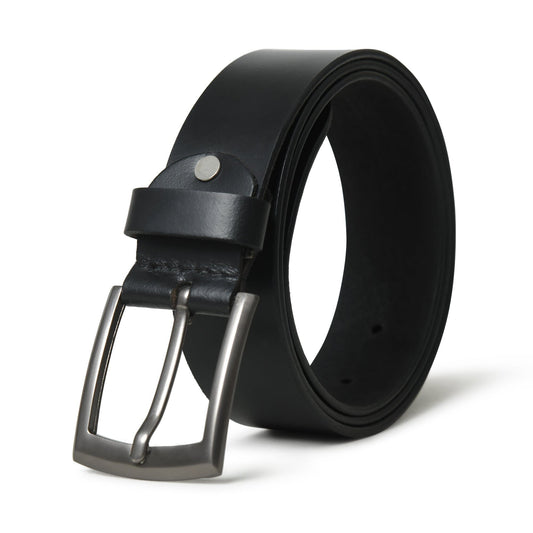 Plain black leather belt with buckle