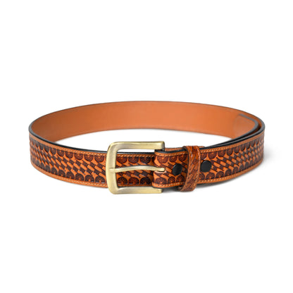 Carved Brass Buckle Belt by Classy Leather Bags