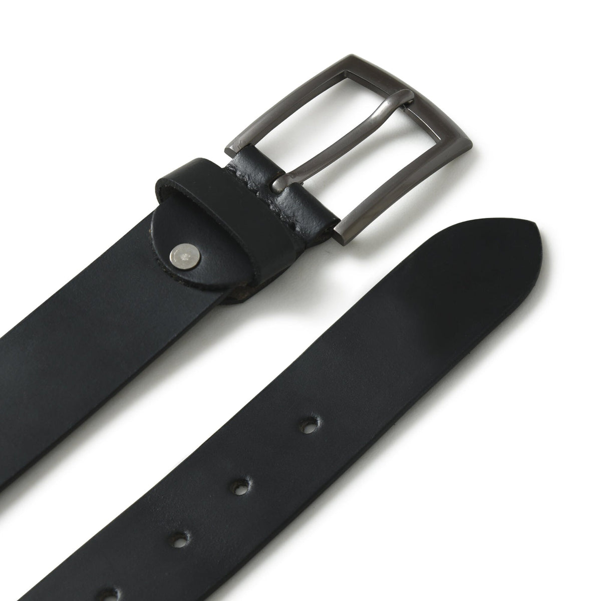 Plain black leather belt with buckle, view 2