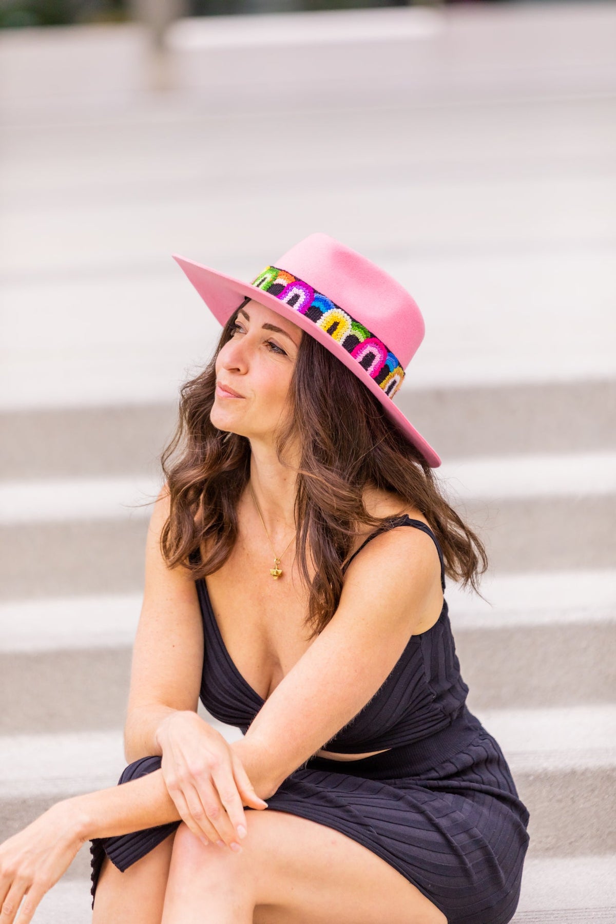 Bubble gum pink alpaca wool felt Western hat with a woven hat band, view 4