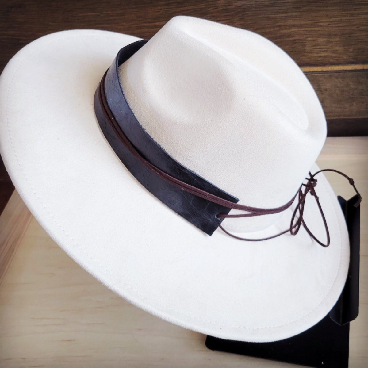 Black leather cowboy hat band, view 3