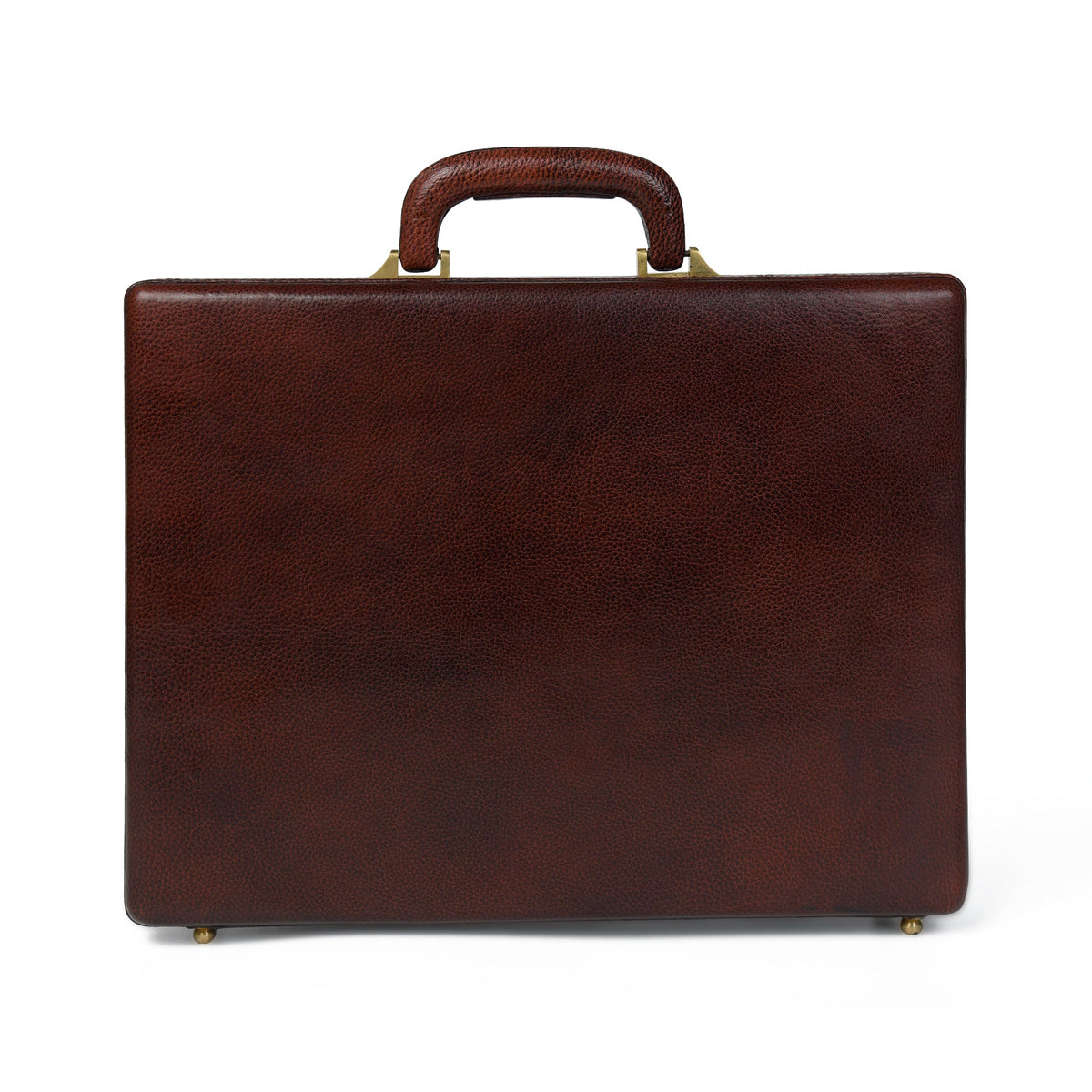 Rich brown leather hard-case briefcase with combination locks, view 4