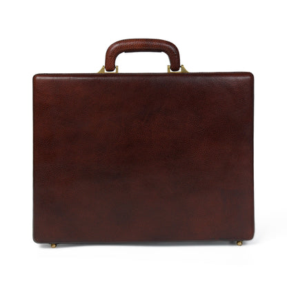 Rich brown leather hard-case briefcase with combination locks, view 4