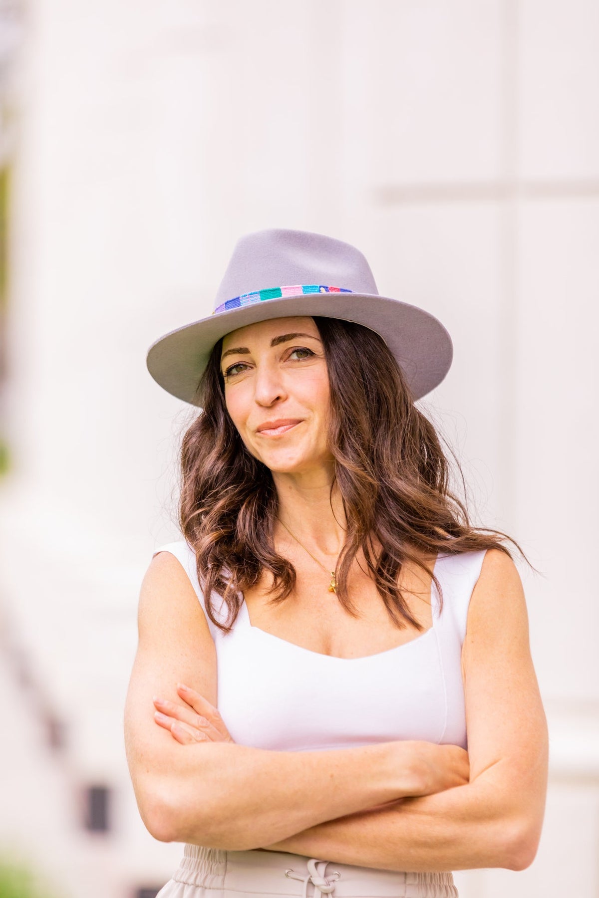 Lavender alpaca wool felt fedora with a woven textile hatband, view 4