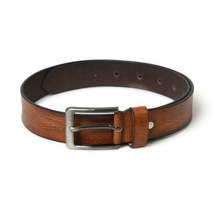 Brown buffalo leather belt with metal buckle, view 4