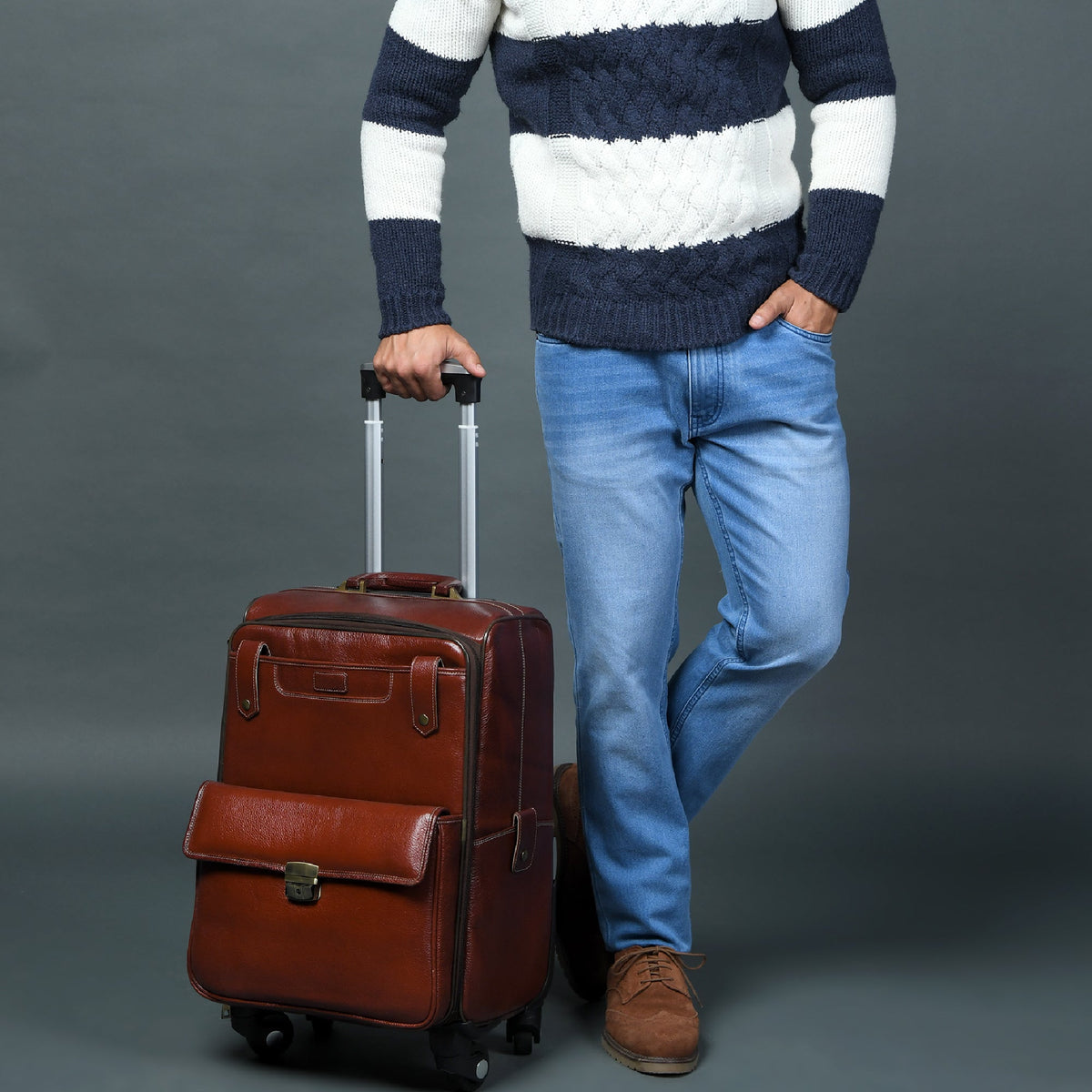 Cherry Brown Carry-On Roller by Classy Leather Bags, view 2