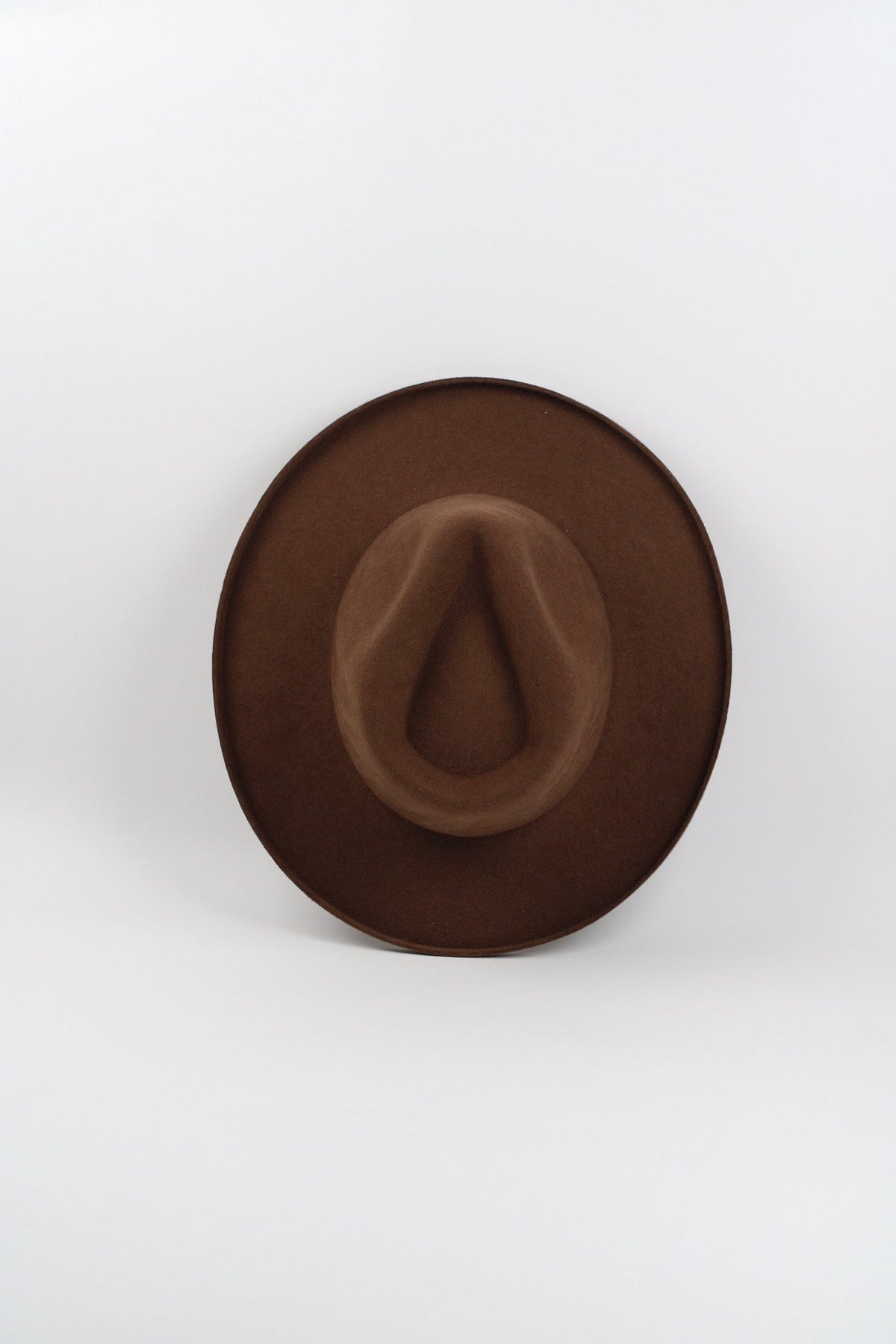 Caramel wool felt hat with a teardrop crown and pencil-rolled brim, view 4