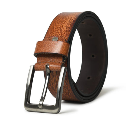 Brown buffalo leather belt with metal buckle
