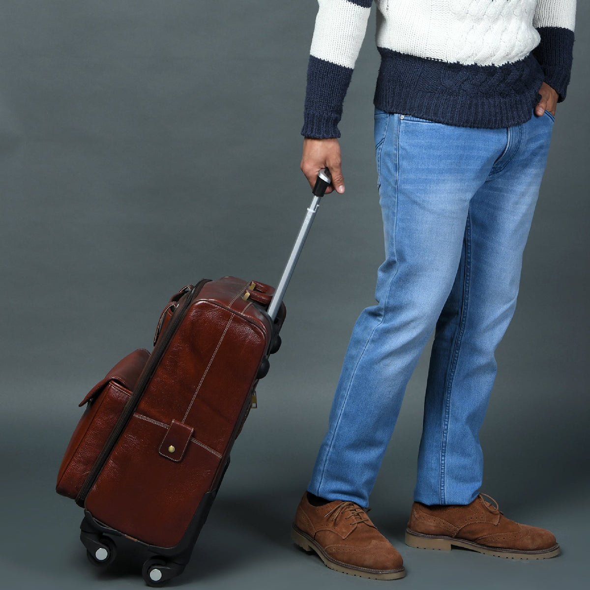 Cherry Brown Carry-On Roller by Classy Leather Bags, view 4