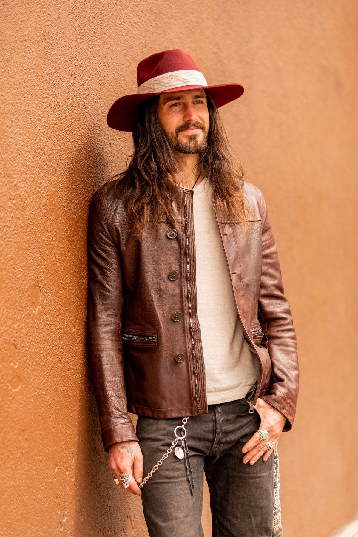 Maroon alpaca wool felt Western hat with a woven hatband, view 3